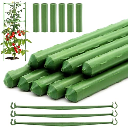 Fun Gift Kletterpflanzen-Set,Kunststoff Beschichtetes Stahlrohr Edelstahl-Pflanzstab,9X Pflanzstäbe Rankhilfe mit 6 Verbindern mit 9 Verbindungsstäben,Gurken Tomatenstäbe Kletterpflanzen 40CM