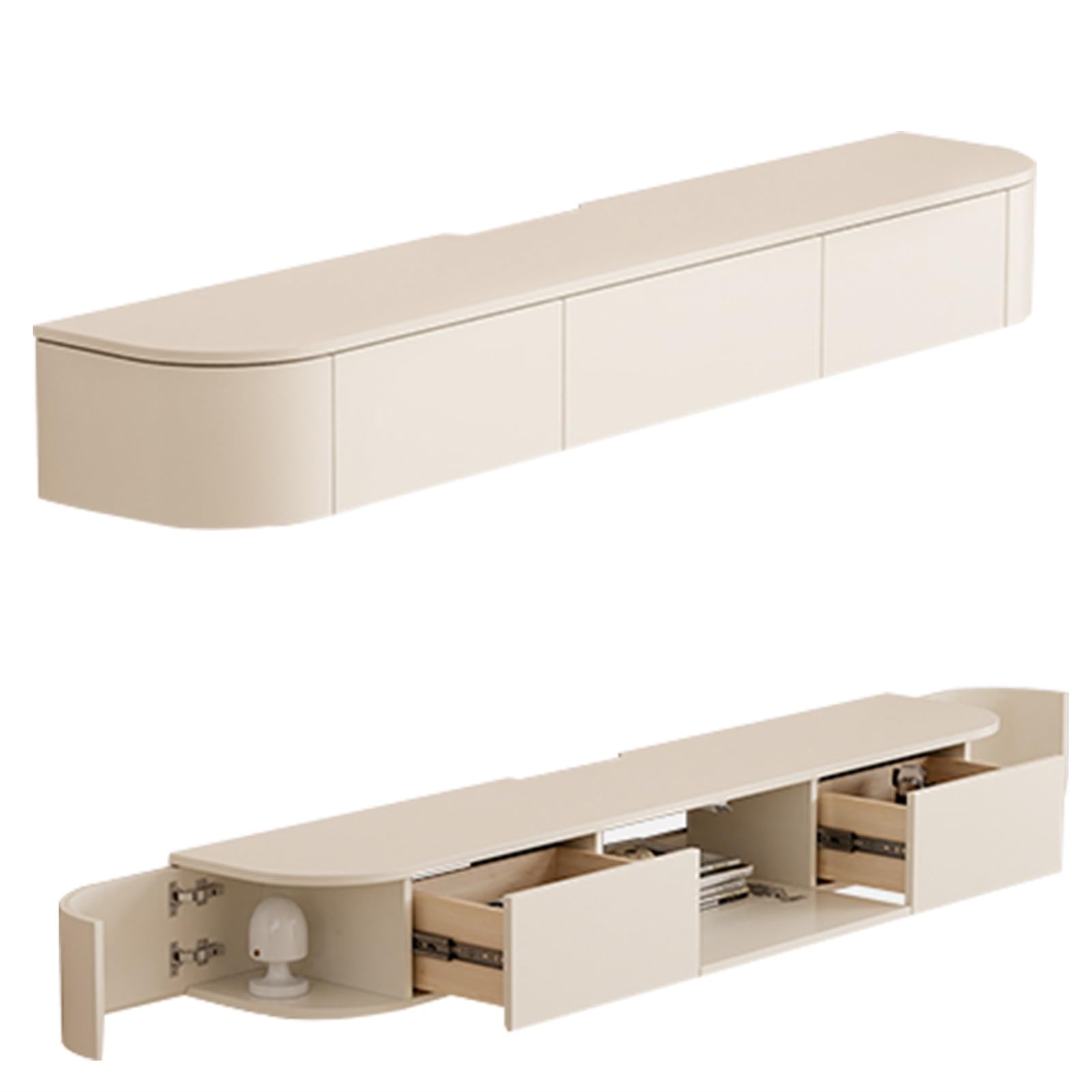 Mobile TV da parete vintage – Console multimediale in legno massello con illuminazione ambientale per soggiorno – elegante design bianco 160 x 20 x 30 cm – soluzione moderna per l'intrattenimento