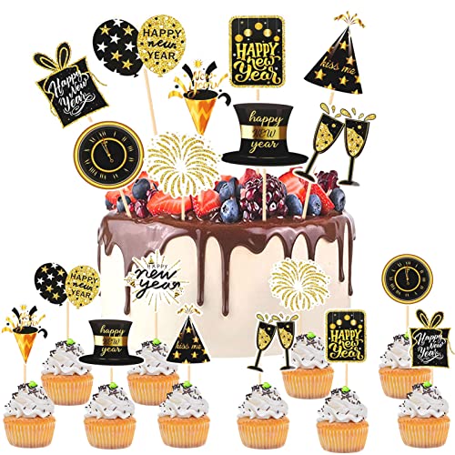 HOWAF 20 Decoration Nouvel An 2026 Cupcake Toppers, Bonne Année Cupcake Toppers Happy New Year Topper de Gâteau pour Décorations de Gâteau Fournitures Nouvelle Année, Deco Jour de l'An 2026