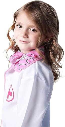 Miniatura 5 de Abrigo y máscara de médico para niños, disfraz de médico para niños, abrigo de médico para niños, rosa y blanco, para edades de 2 a 10 años