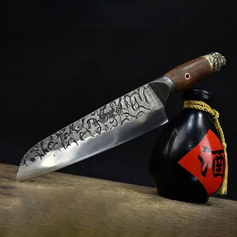 Meat Cleaver,Cleaver Knife 8.3 Inch Santoku Knife Wood Handle Sharp Chefs Cleaver Meat Slicing Vegetables Fish Longquan Kitchen Knives Handmade Forged, LAMAJIGA5844