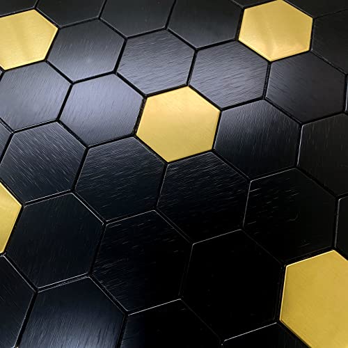 Homeymosaic 10-Sheets Metal Backsplash Hexagon Tile Peel And Stick On Kitchen Bathroom Fireplace Laundry In Stainless Steel Gold Brushed Black #TOP4