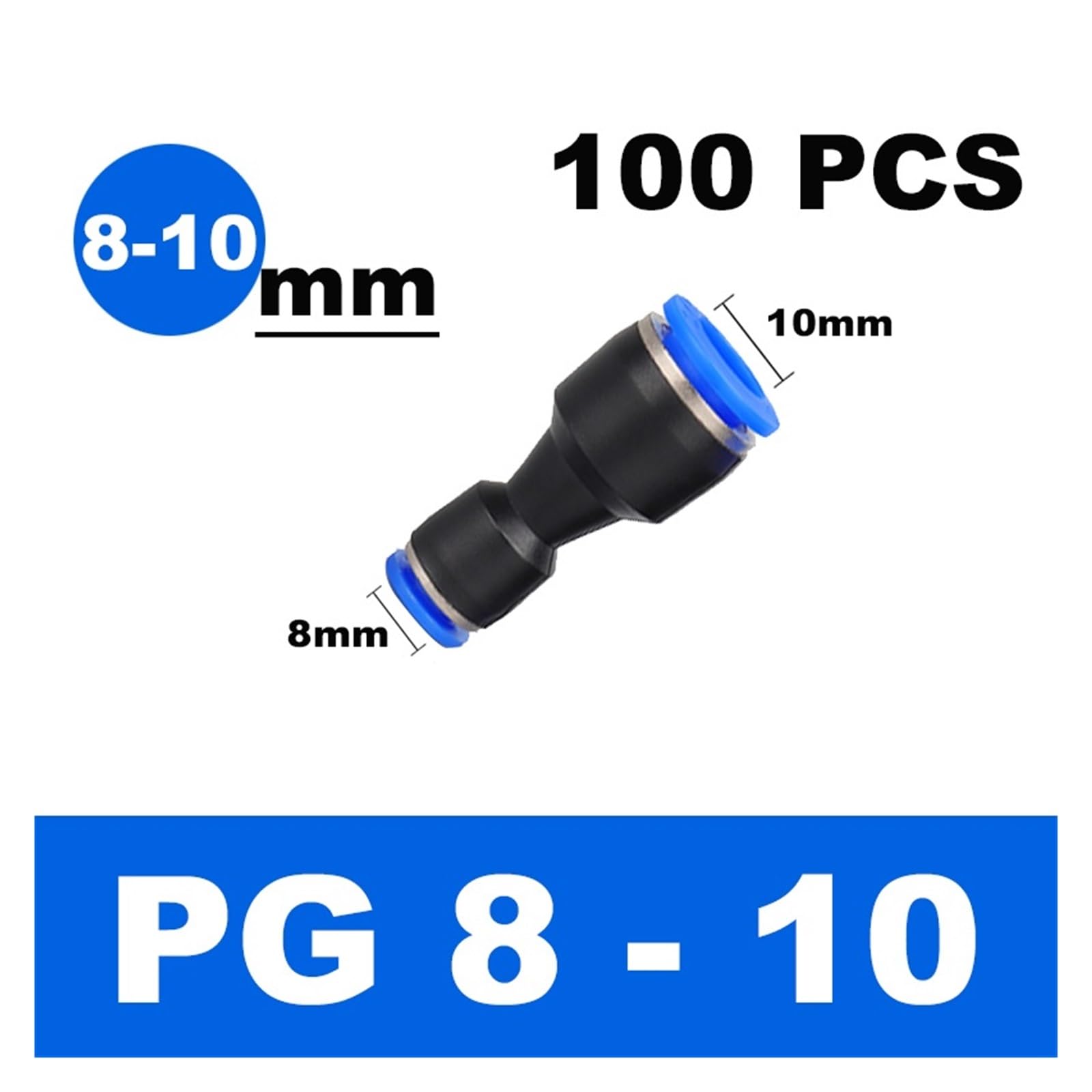 SSIMOO 100/50 Uds. Serie PU/PG 6-8mm 4 a 16mm OD tubo de velocidad de flujo de aire de manguera conectores neumáticos de aire rápido de plástico acoplamiento accesorio de latón kindly (Color : 8mm-10