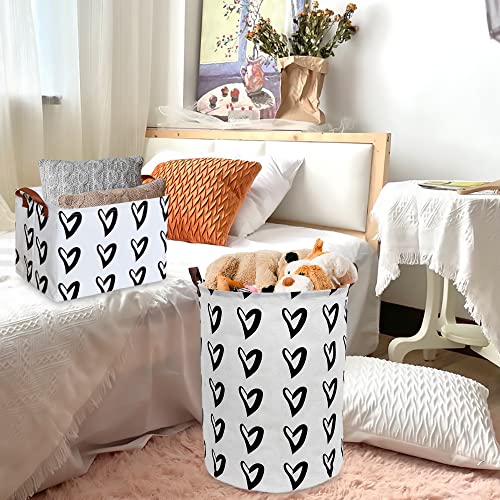 Clocor Heart Rectangular Basket,Cute Pattern Storage Bin,Collapsible Waterproof Storage Box With Handles For Kids,Gift Baskets,Toy Organizer,Shelf Basket (Black Hearts) #TOP2