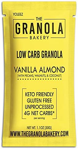 Granola Bakery - Vanilla Almond Low Carb Granola - 4g Net Carb, 10 Snack Packets, Low Sugar Keto Oatmeal, Gluten Free Nut Cereal, Diabetic Friendly, Natural Ingredients Only