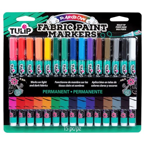 TULIP-33701 Fabric Paint Markers Rainbow 15 Pack, for...