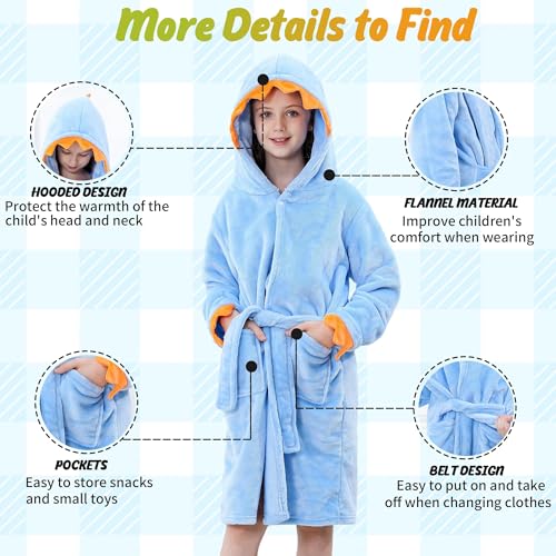 Image of MICHLEY Unisex Boys Girls Hooded Bathrobe Soft Fuzzy Toddler Cartoon Robe Animal Plush Sleepwear for Kids 3-13 Years