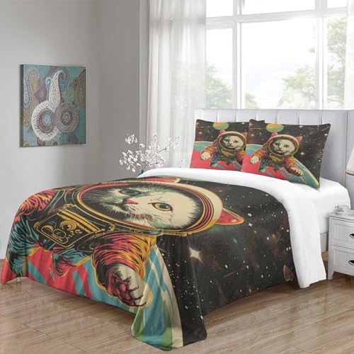 Housse de couette chat 3D en microfibre pour lit une place - 5
