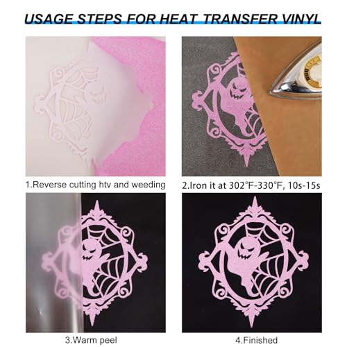 Image of FUNKAKA Glitter Fluorescent Purple HTV Heat Transfer Vinyl Rolls, 12 inch x 10ft PU Iron on Vinyl for T-Shirts, Glitter HTV Vinyl for All Cutter Machines Easy to Cut & Weed for DIY Design