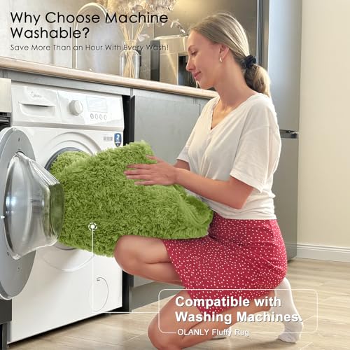 OLANLY 3x5 Machine Washable Small Bedside Rug, Soft Fluffy Shaggy Rugs for Living Room, Bedroom, Indoor Floor Carpet for Kids Girls and Boys, Preppy Dorms, Nursery, Home Decor Aesthetic, Grass Green