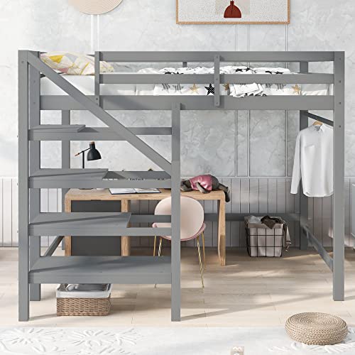 Softsea Full Loft Bed With Hanger And Stairs High Wood Loft Bed For Kids Adults #TOP1
