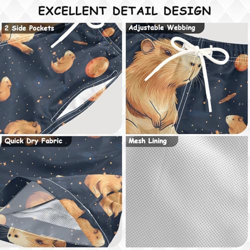 Pigsaly Boys' Swim Board Shorts Capybara Space Moon Boy's Swim Trunks Kids Swimwear 2T Multicolor3