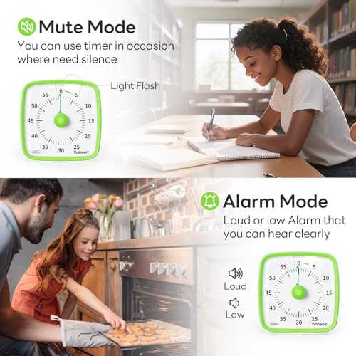 Image of Yunbaoit Visual Timer with Night Light, 60-Minute Countdown Timer for Kids and Adults, Silent Classroom Timer, Time Management Tool for Home, School, or Work (Light Green)