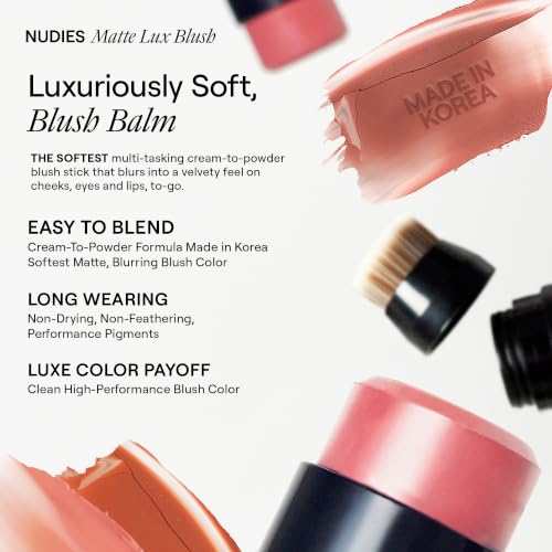 Image of Nudestix Nudies Matte Lux - 3-in-1 Soft-Matte Blush Stick for Cheeks, Eyes & Lips with Built-In Brush | Cream-to-Powder Finish with Blurring Effect | Clean, Vegan, Travel-Friendly Makeup