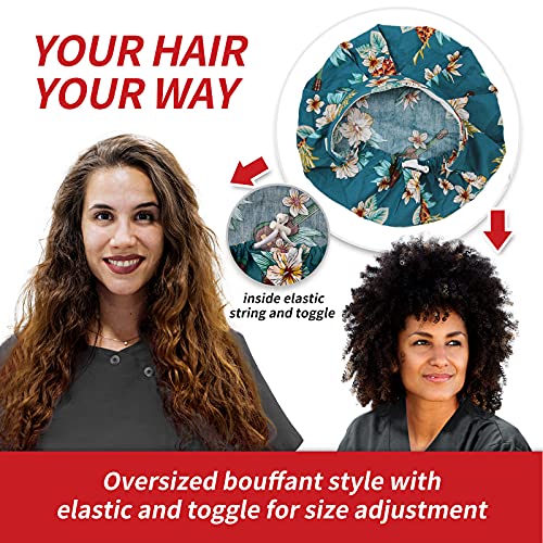 Image of Bouffant Caps with Button and Sweatband, Adjustable Scrub Caps for Women Men, One Size Multi Color