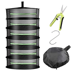 Uolor Black Mesh kruidendroger met ritssluiting, 6 lagen, droognet met snoeischaar voor drooghydrocultuur planten, kruiden, zaden, knopen