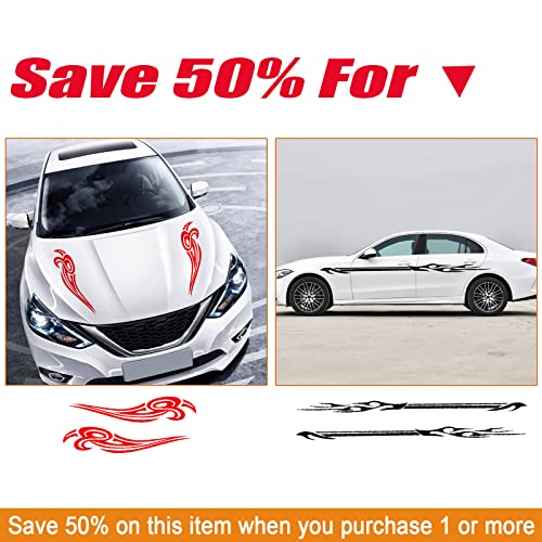Ruiante 2Pcs Vinyl Stickers Car Side Door Sticker Long Stripe Auto Body Racing Sports Decals Flame Pattern Graphics Car Waistline Decal For Universal Car Accessories Decoration (Red) #TOP7