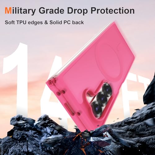 Image of ORETECH Magnetic Case Compatible with Samsung Galaxy Z Fold 6 Case, Translucent Back Non-Slip Hard PC Shockproof Bumper Protective Phone Case Cover for Samsung Z Fold 6 - Hot Pink | Translucent Back Non-Slip Hard PC Shockproof Bumper Protective Phone Cover