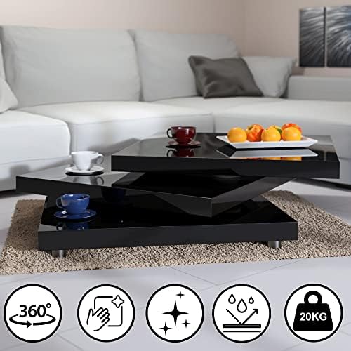 Deuba Coffee Table New York High Gloss 360 ° Rotatable Square Modern Cube Design Living Room Side Sofa End Tea Tables | Black White Grey