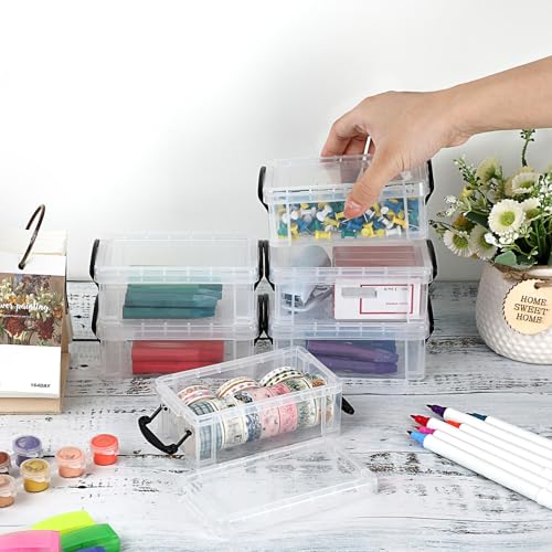 Image of 6 PCS Clear Plastic Crayon Boxes with Snap Lids, Small Crayon Storage Box Stackable Crayon Container Box Multipurpose Mini Storage Container for Crayons, Chalks, Paper Clips and More