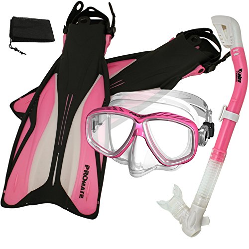 Snorkel Aletas Máscara de Buceo Profundo Set de Snorkeling, PkWht, Talla S/M