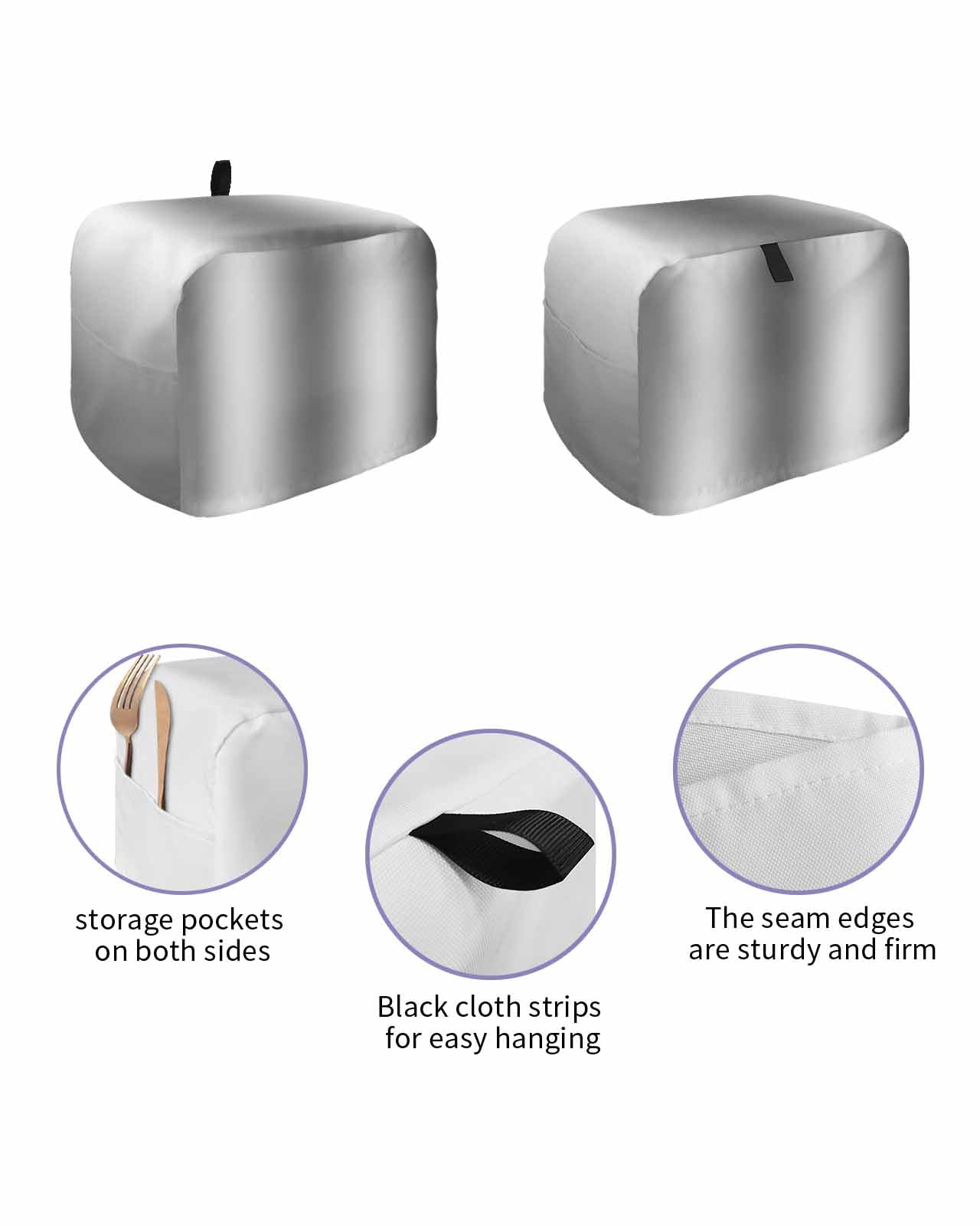 Grey White Toaster Cover 2 Slice, Gray Farmhouse Modern Rustic Dustproof Bread Machine Oven Cover with Storage Pockets, Fits Most Kitchen Toasters Protector