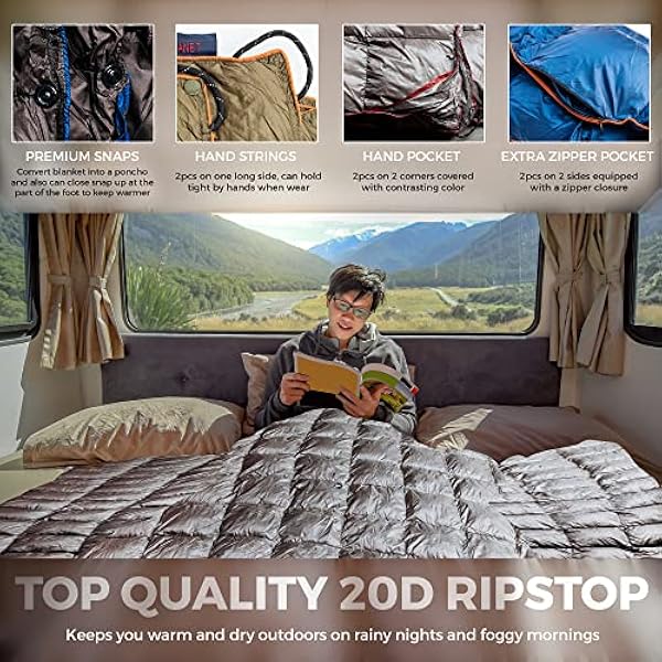 Puffy Deken -Down Alternatieve Camping Deken -Backpacken Quilt voor 1 Persoon -Packable Lichtgewicht Warme Puffer Deken voor Koud Weer Wandelen -Waterdichte Reisuitrusting - Gooi Dekens voor Camp Grey