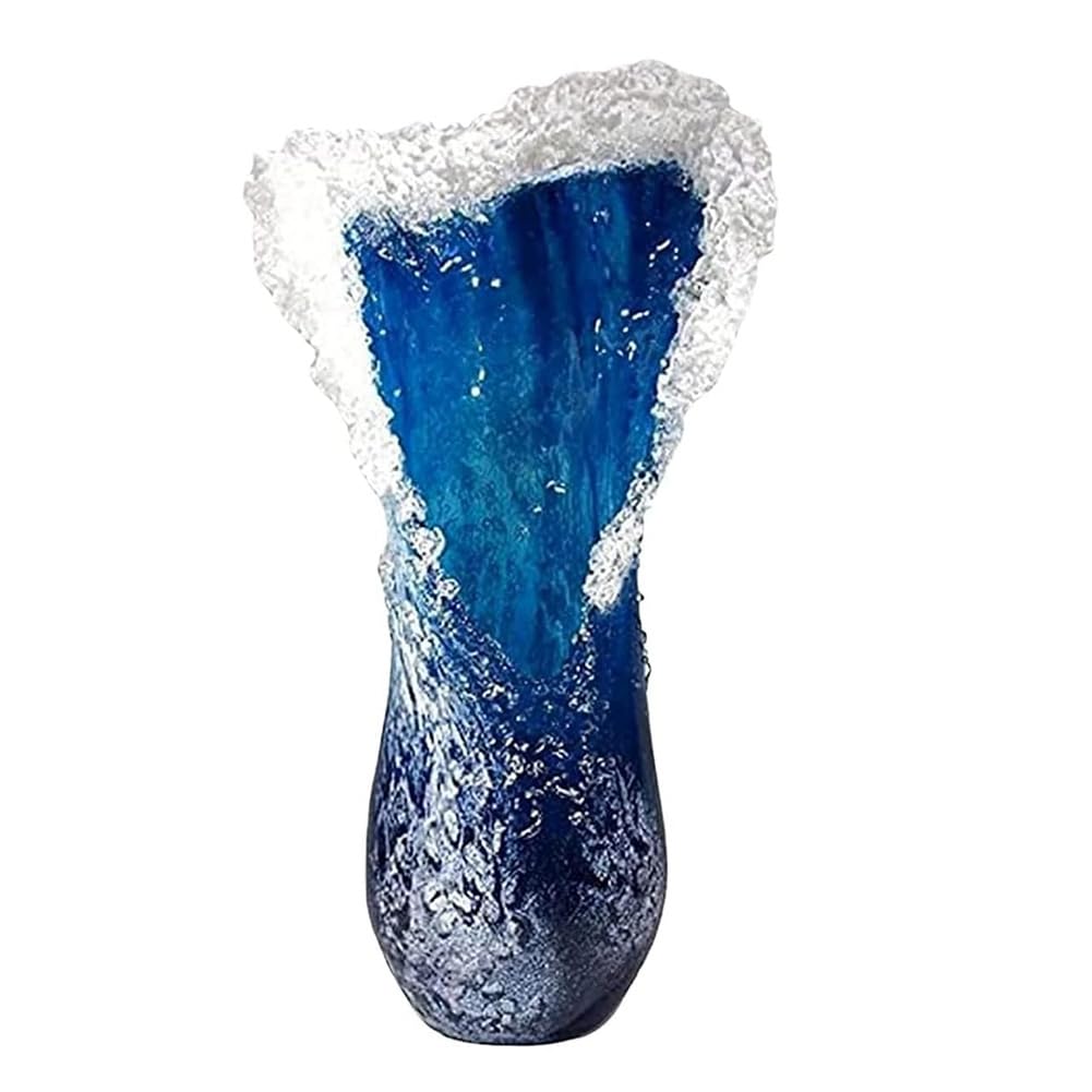 Vase vague de mer vase ondulé bleu en résine décoration salon bureau 30cm
