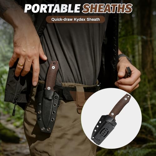 RXLUY Fixed Blade Knife with Kydex Sheath, 2.95" N690co Steel Blade, Ergonomic Mikata Handle, EDC Tactical Hunting Knives, Small Tool for Family Camping Survival Hiking,Gifts for Men Women (Brown) - image 7