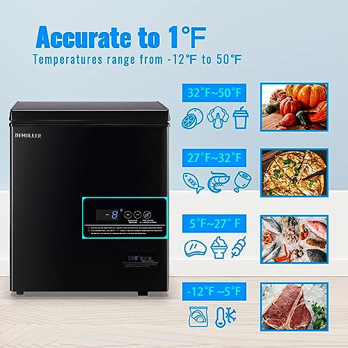 Image of DEMULLER Chest Freezer 4.0 CU. FT Ultra-low Temperature Deep Freezers (Down to -12 ℉) with TWO Removable Baskets Accurate Display of Cabinet Temp Freestanding Black