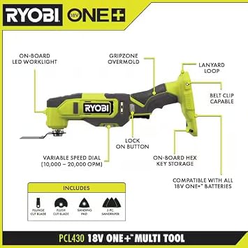 Ryobi Oscillating Multi Tool with 4 PC Blade set and Buho Tool Bag