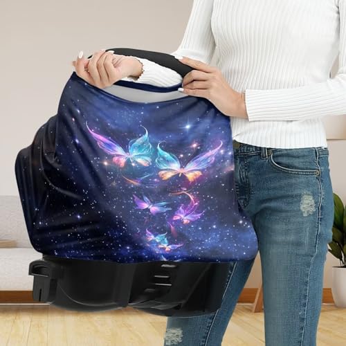 Image of Butterfly Galaxy Car Seat Cover Dust Cover Infant Stroller Cover Wind-Protected Sun-Proof Car Seat Canopy Cover Privacy Protection Reusable Pram Dust Protector