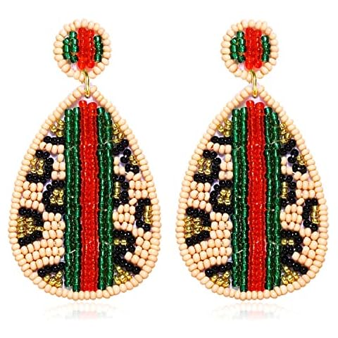 Statement Leopard Beaded Earrings-Handmade Multicolor Teardrop Earrings-Bohemian Drop Dangle Earrings For Woman Halloween Chirstmas Gift, beaded, beaded Cover