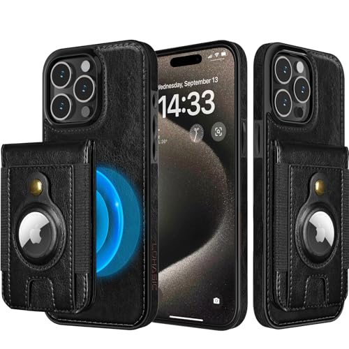 LOHASIC for iPhone 15 Pro Max Wallet Case with Card Holder Kickstand, Black