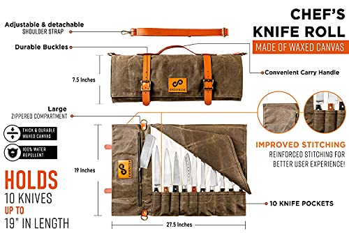 Everpride Canvas Knife Roll Bag Stores 10 Knives Up To 19" Plus Zipper For Kitchen Tools – Durable Knife Carrying Case For Professional Chefs And Culinary Students – Knives Not Included #TOP4
