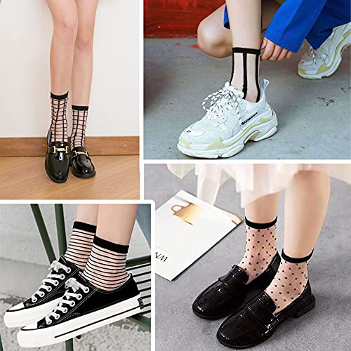 Bienvenu Womens Sheer Socks, Fishnet See Through Thin Ankle Socks, Nylon Mesh Transparent Socks For Women 5 Pairs,Black #TOP2