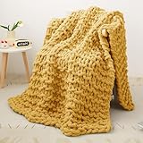 Care Spring Manta De Punto Grueso Suave Manta De Chenilla, Manta Grande De Punto Trenzado, Gordas Manta Invierno Apto para Sofá & Camas, Manta Tejida Lavable En La Lavadora,Yellow a,80X80cm