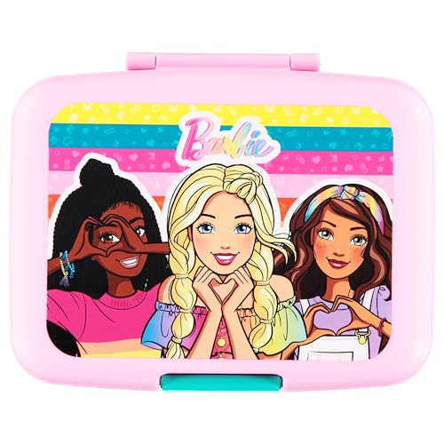 AI ACCESSORY INNOVATIONS Barbie 4 Compartment Bento Lunch Box for Kids Featuring Barbie & Friends Molded Lunch Box BPA Free