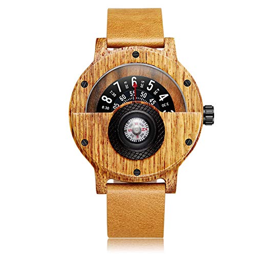 Holzuhr Kreative Holzuhr Herren Armbanduhren Massive Natur Walnuss Holz Uhren Palisander Männlicher Plattenspieler Kompass Armbanduhr Uhr,
