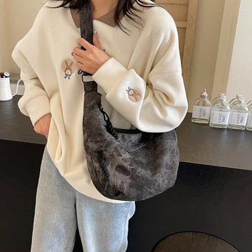 Canvas Crescent Crossbody Bag for Women Men Canvas Dumpling Bag Multi-pockets Crescent Lightweight Small Hobo Bag4