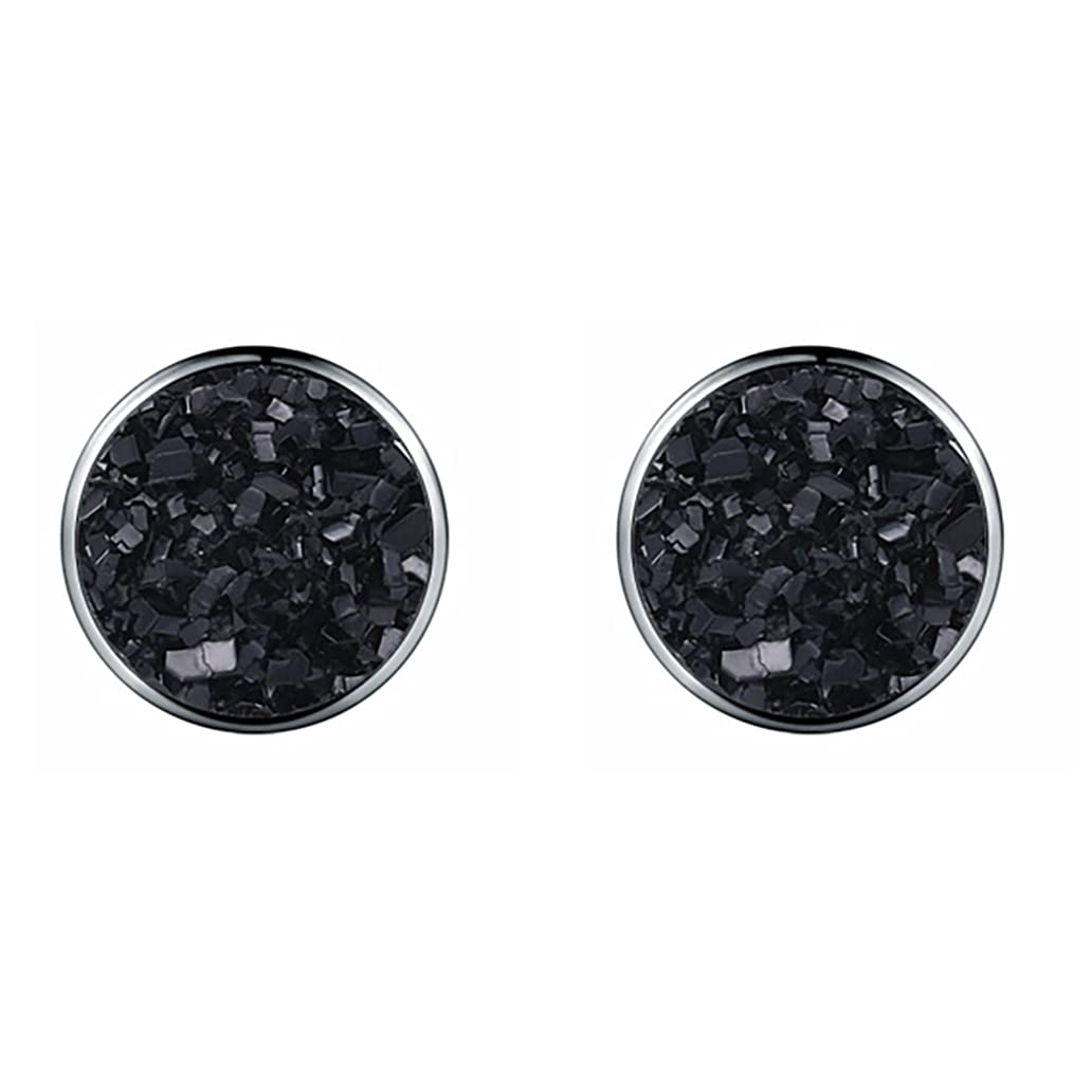HAISWETSynthetic Druzy 8MM Black 925 Sterling Silver Huggie Stud Earrings