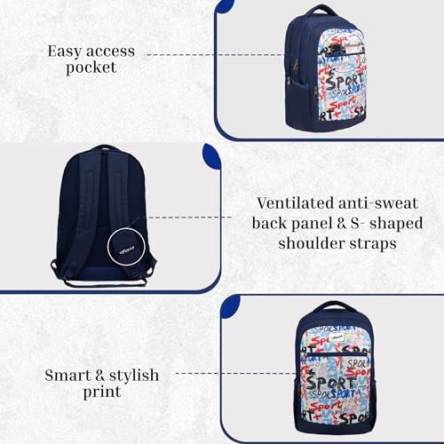 Image of F Gear Arashi Black 35L School Backpack|4 Compartments, 1 Front Pocket & water Bottle Holders|Laptop Sleeve|Ergonomic, Lightweight & Durable Design|Ideal for School, College, Work, Travel & Daily Use