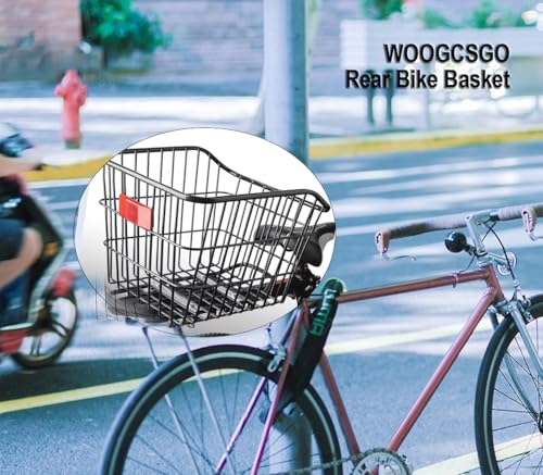 WOOGCSO Fahrradkorb Hinten, Fahrrad Korb Metall Groß mit Wasserdicht Abdeckung Reflektierender und Gepäcknetz für Kleiner Hund Einkaufen Picknick Schulranzen (38×31×26cm)