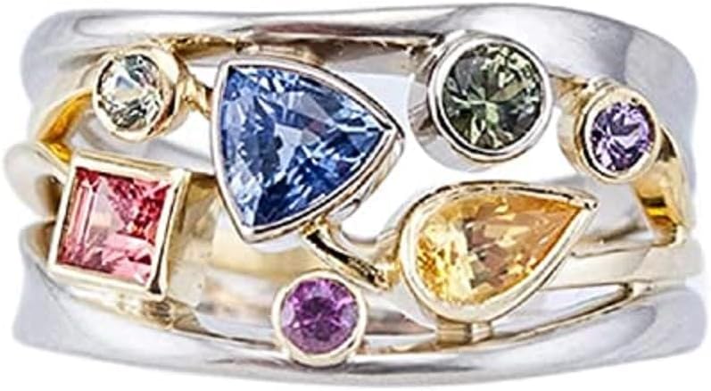 925 Sterling Silver Multicolor Multi Row Ladies Sparkling Diamond Rainbow Gemstone Ladies Ring Wave Eternity Engagement Wedding Promise Ring Anniversary Cocktail Ring Sizes 6-10 584 (9)