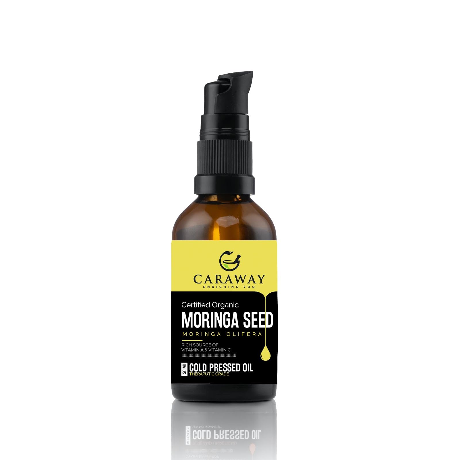 Certified Organic Moringa Seed Oil Cold pressed - 100% Pure Oil for Hair, Face and Skin - 50 ml