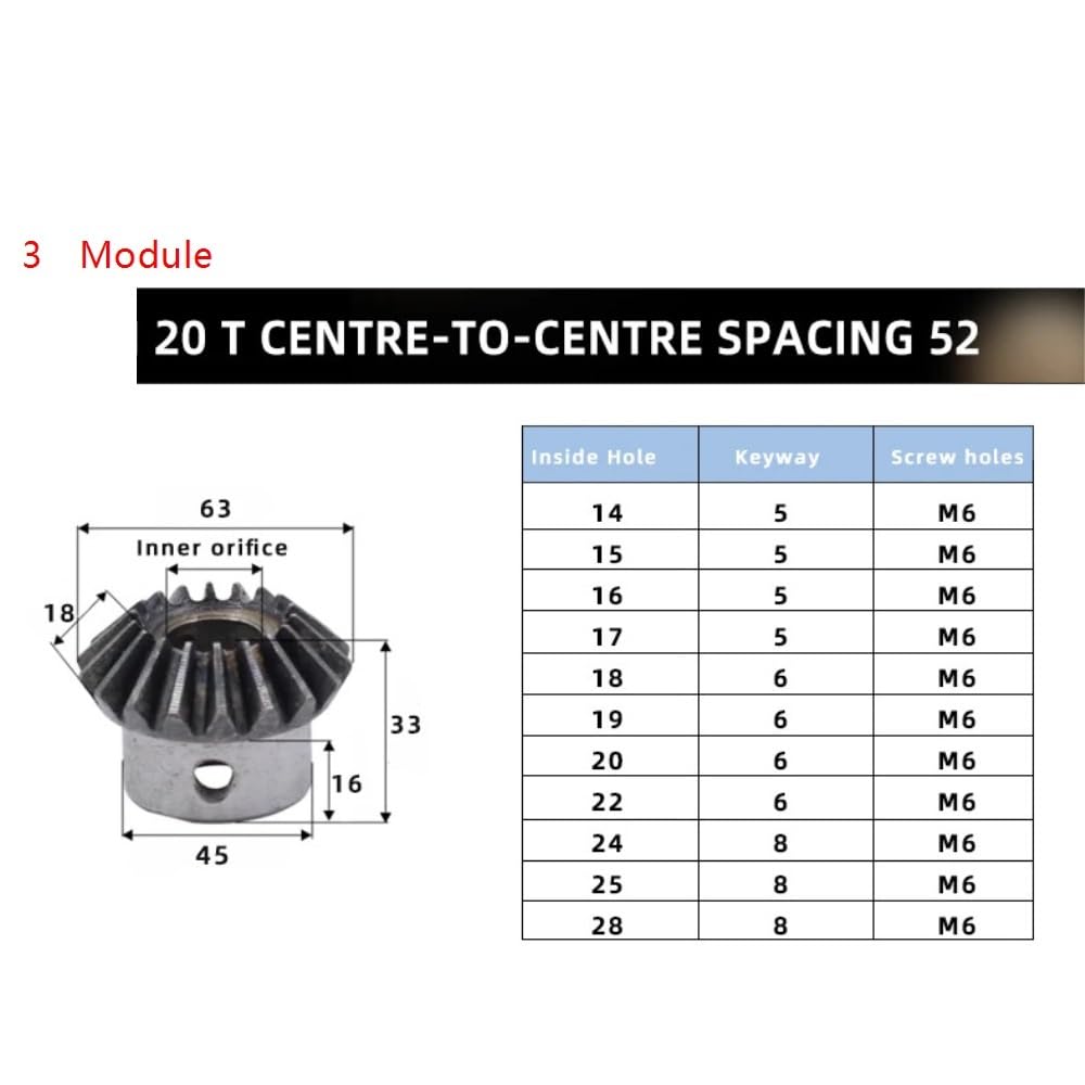 2 pezzi 45 ingranaggi conici in acciaio for macchina CNC, 3 moduli 20 denti ingranaggi conici a 90 gradi for trasmissione(25mm*8mm)