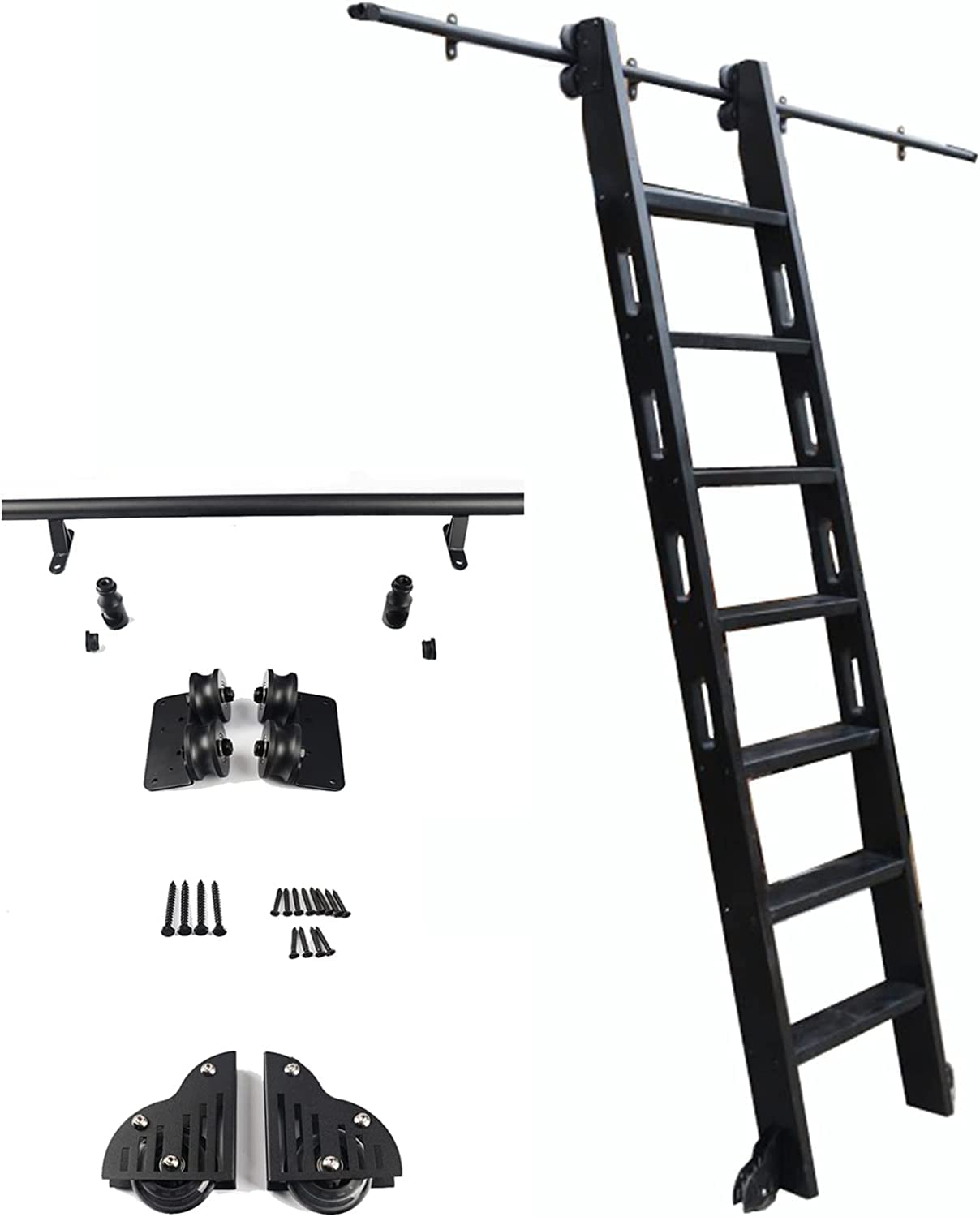 GHFXSCV Sliding Barn Door Hardware Kit 16ft/500cm Track Kit with Sliding Ladder Rail Hardware for Library Ladder Closet Set
