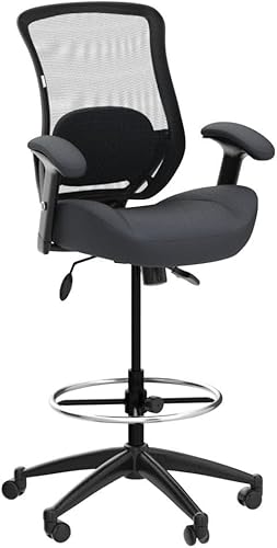 Miniatura 6 de LONGBOSS Silla de redacción de malla para computadora, silla de oficina alta de pie con almohada de apoyo lumbar, reposabrazos ajustable en altura y