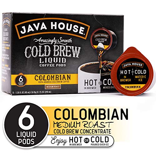 JAVA HOUSE Cold Brew Coffee, Colombian Medium Roast Coffee Concentrate Liquid Pods - 1.35 Fluid Ounces (6 Count) Enjoy Hot Or Iced…