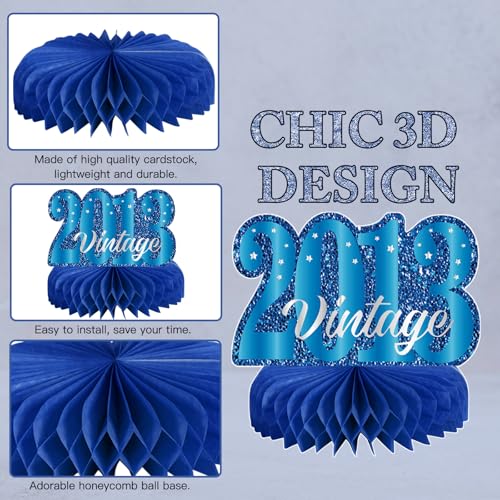 Image of 9Pcs 13th Birthday Decorations Blue Silver 13th Birthday Party Decorations for Teens Boys Girls,Happy 13 Years Birthday Honeycomb Centerpieces Table Sign Decor Supplies